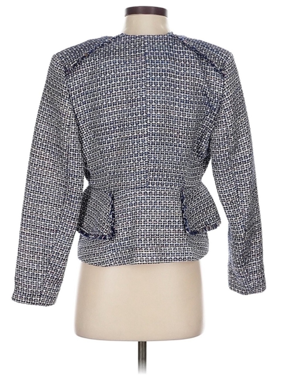 Banana Republic Tweed Peplum Blazer Jacket Blue White Size 4 Career - Picture 3 of 7
